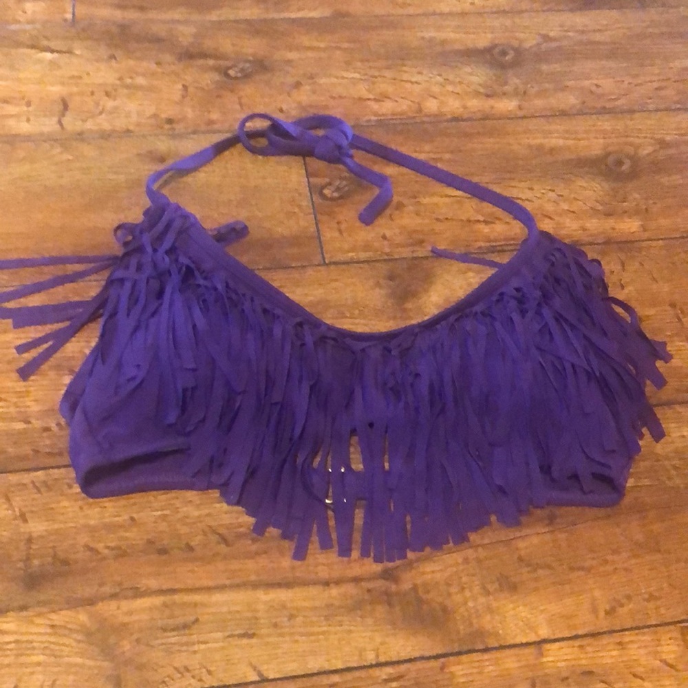 Purple large fringe bikini top